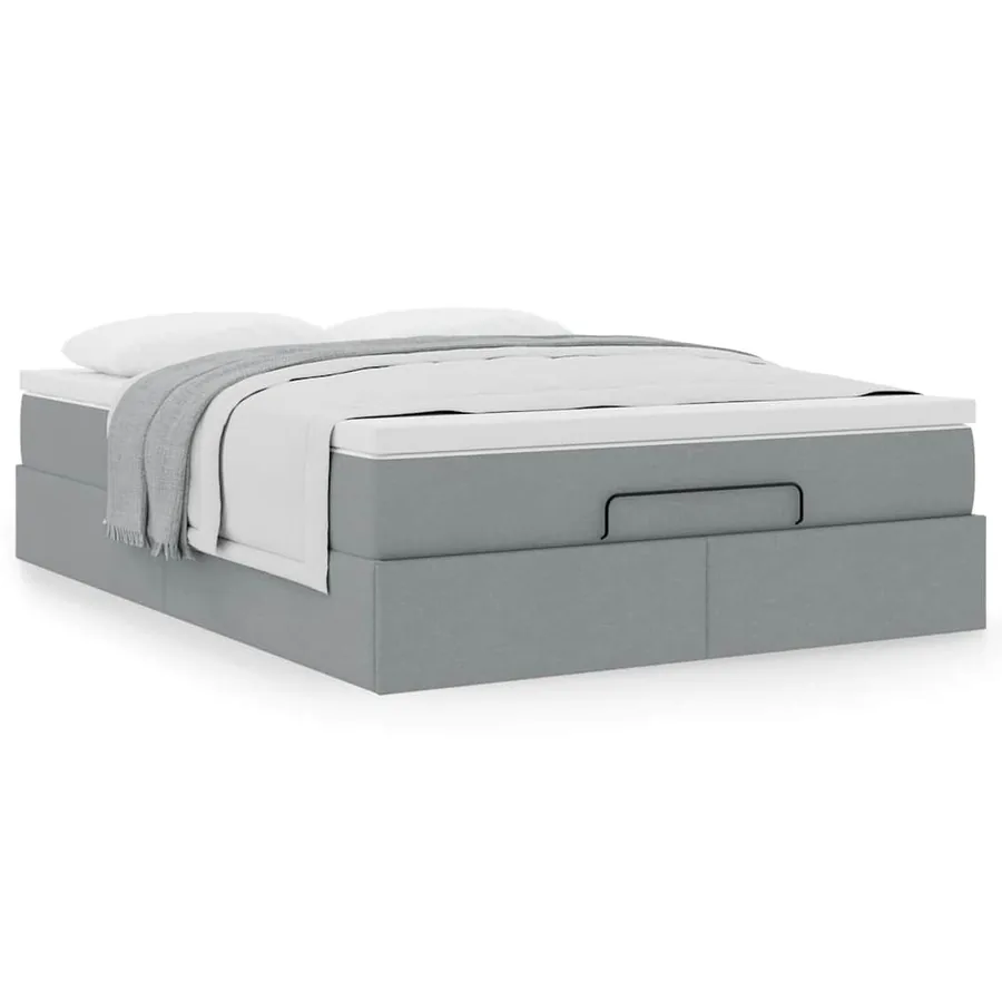 Cadre de lit ottoman et matelas gris clair 140x200 cm tissu - 4