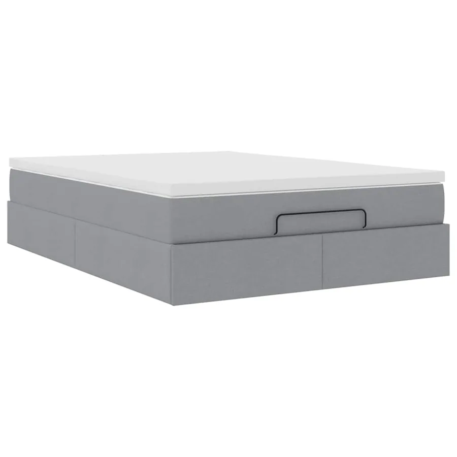 Cadre de lit ottoman et matelas gris clair 140x200 cm tissu - 6