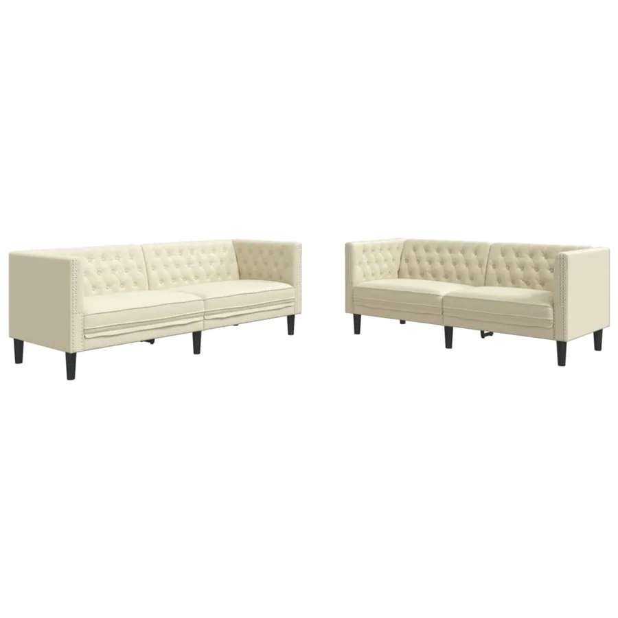 Ensemble de canapé Chesterfield 2 pcs crème similicuir - 2