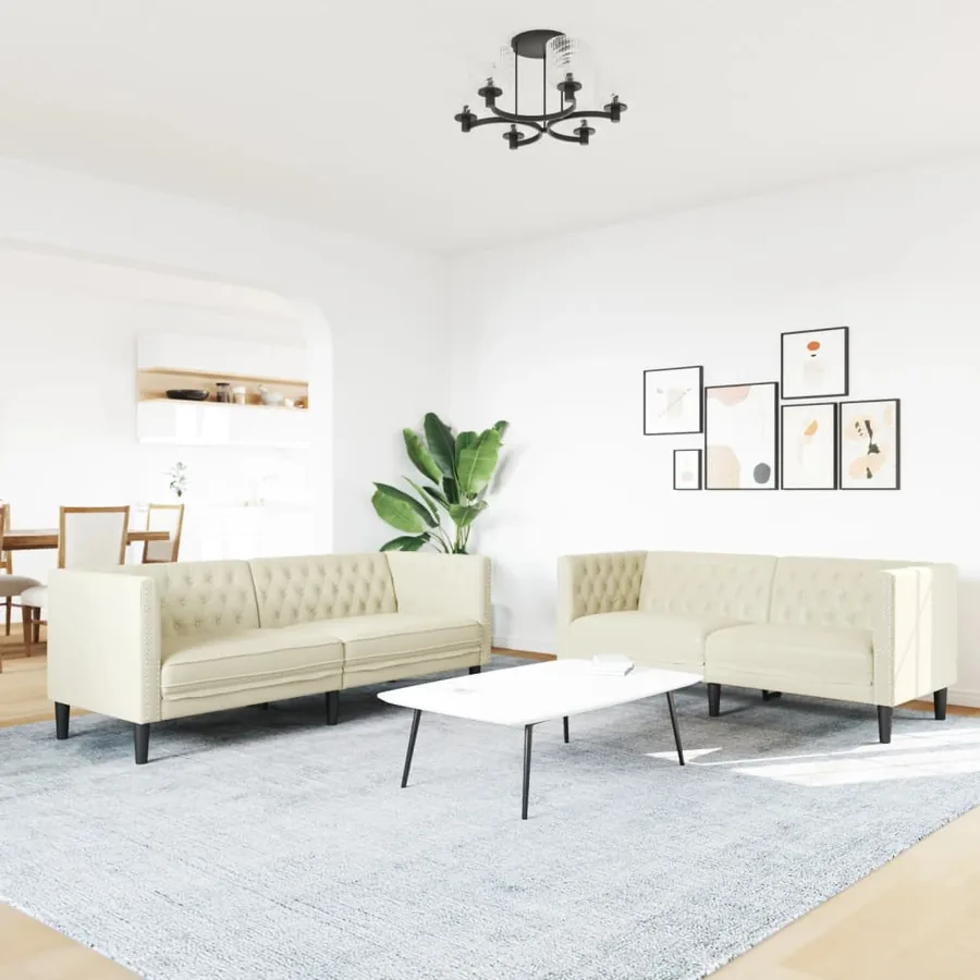 Ensemble de canapé Chesterfield 2 pcs crème similicuir - 3