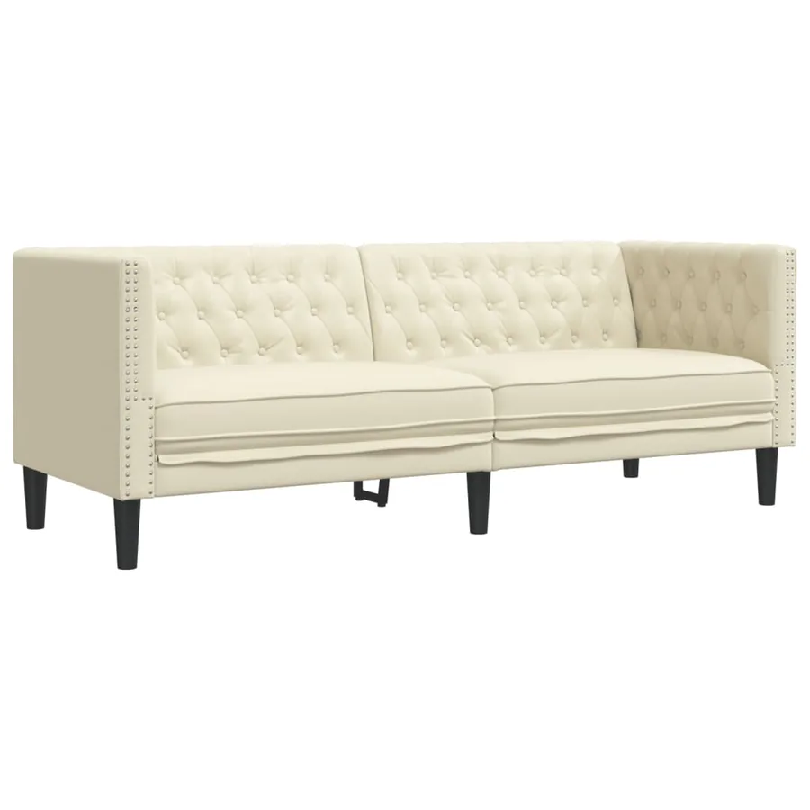 Ensemble de canapé Chesterfield 2 pcs crème similicuir - 4