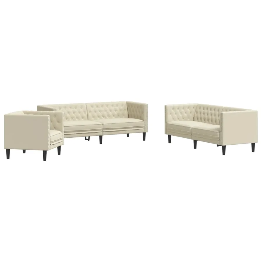 Ensemble de canapé Chesterfield 3 pcs crème similicuir - 2