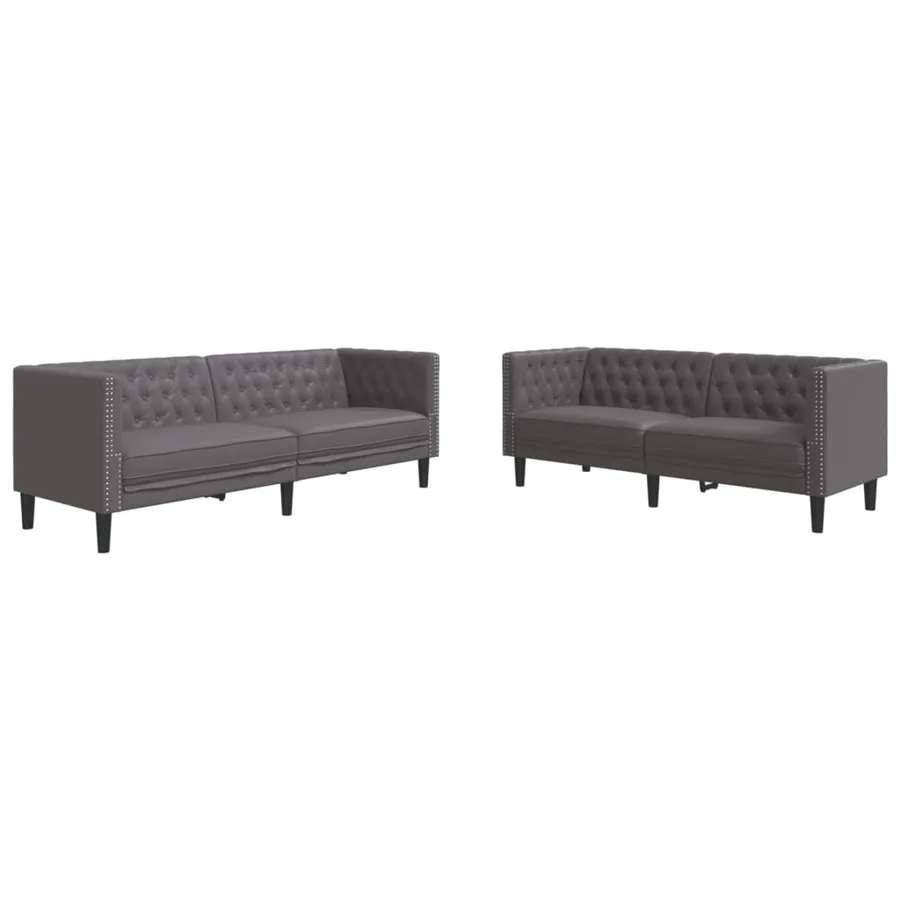 Ensemble de canapé Chesterfield 2 pcs gris similicuir - 2