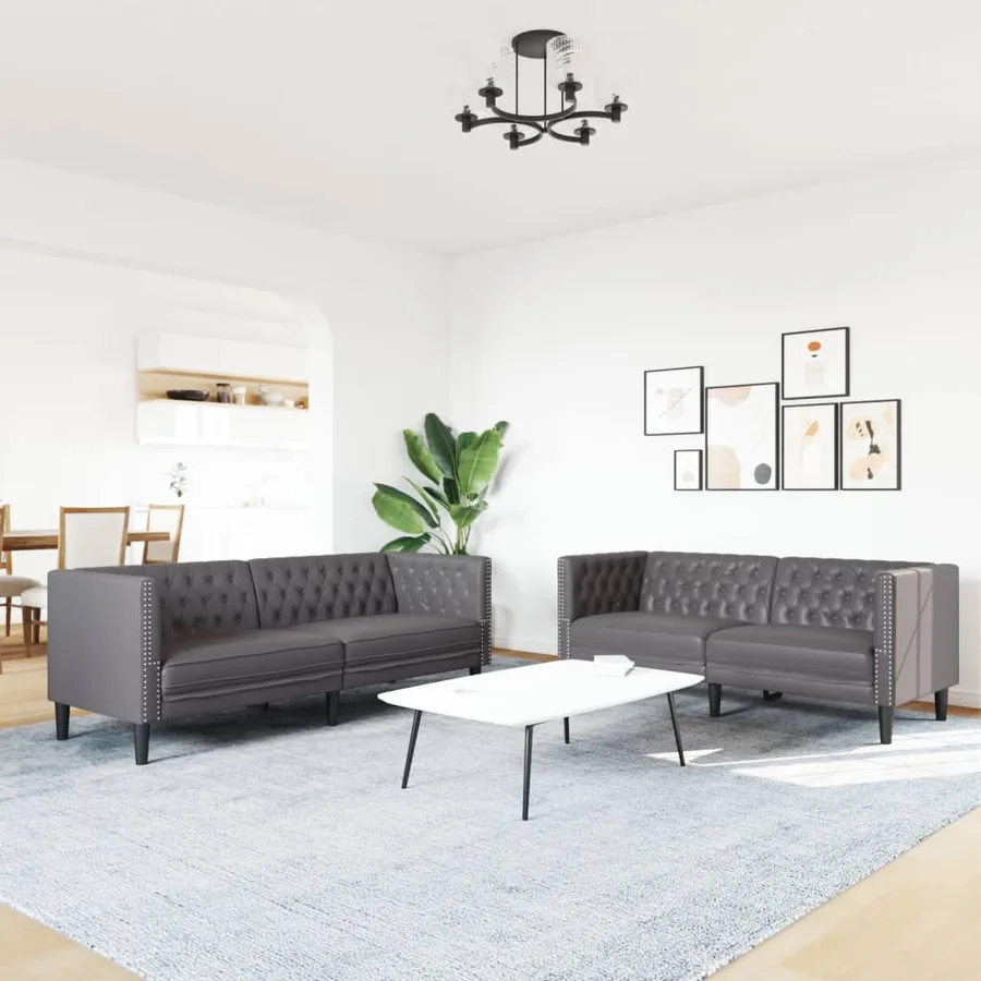 Ensemble de canapé Chesterfield 2 pcs gris similicuir - 3