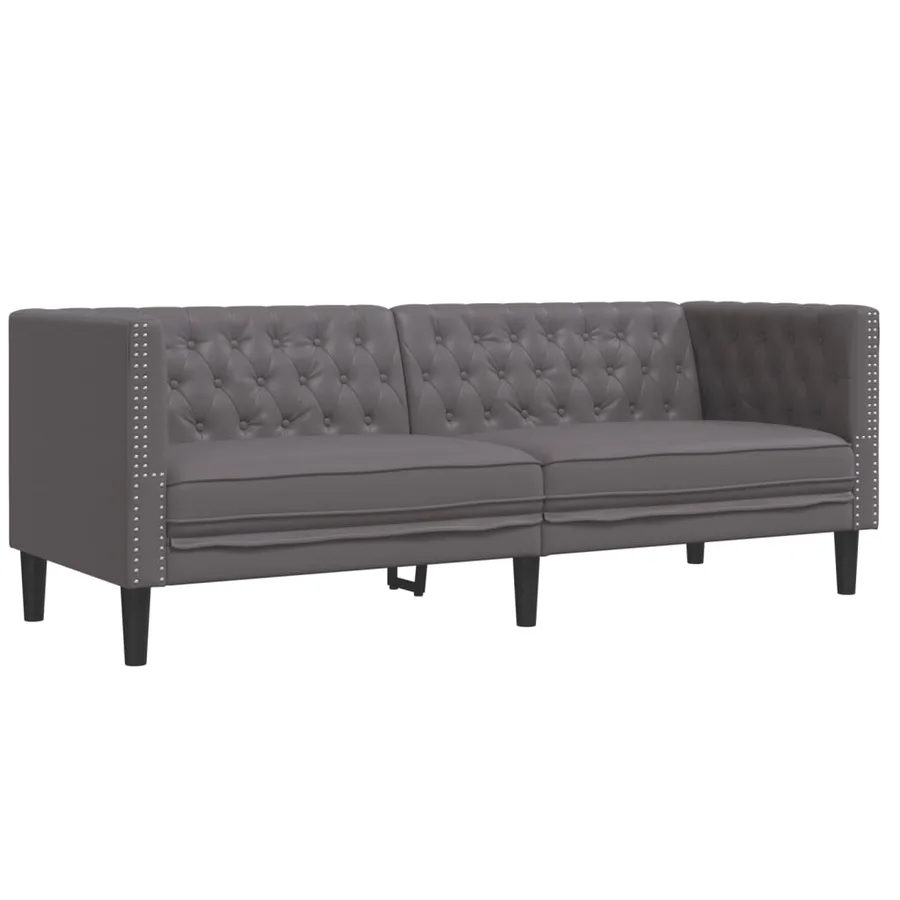 Ensemble de canapé Chesterfield 2 pcs gris similicuir - 4