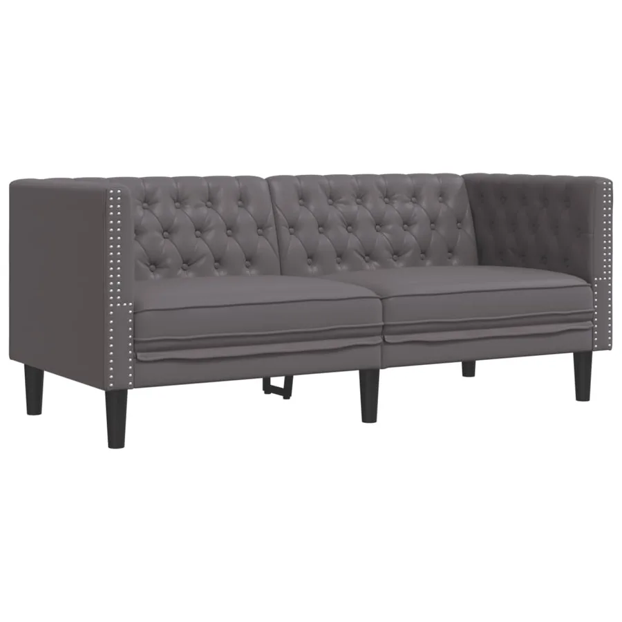 Ensemble de canapé Chesterfield 2 pcs gris similicuir - 5