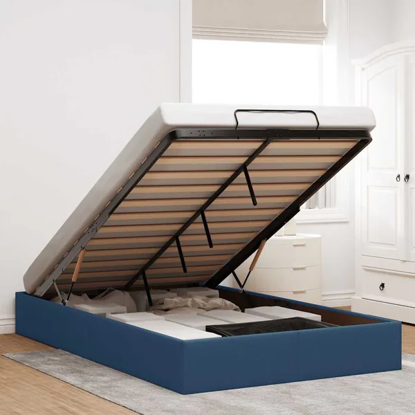 Cadre de lit ottoman sans matelas bleu 120x190 cm tissu