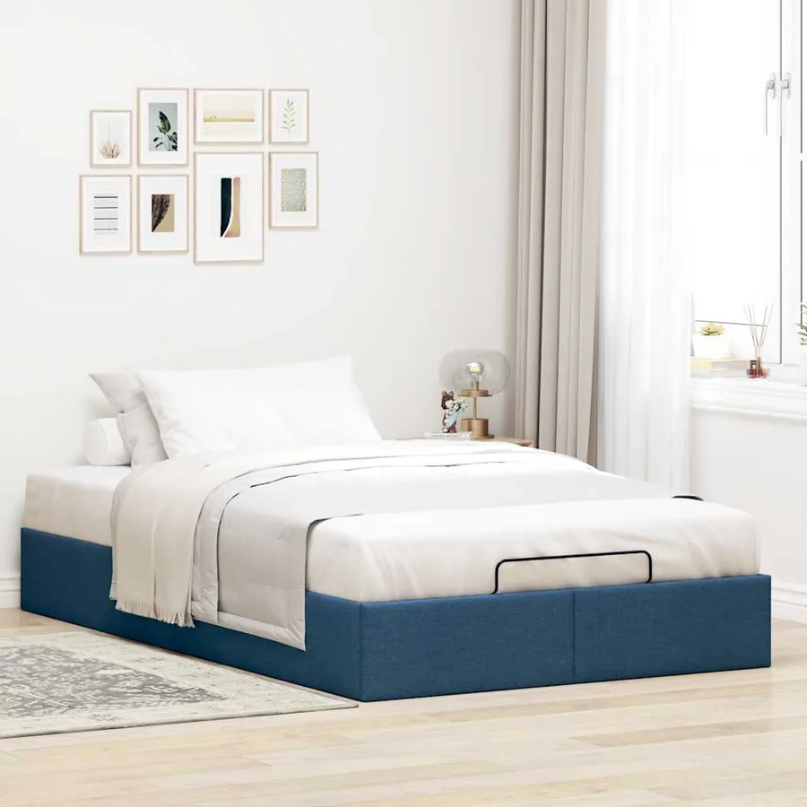 Cadre de lit ottoman sans matelas bleu 120x190 cm tissu - 3