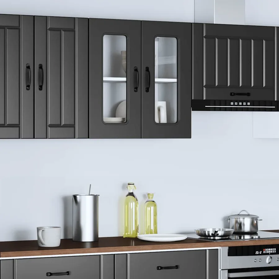 Armoire murale de cuisine avec porte en verre Kalmar noir - 3