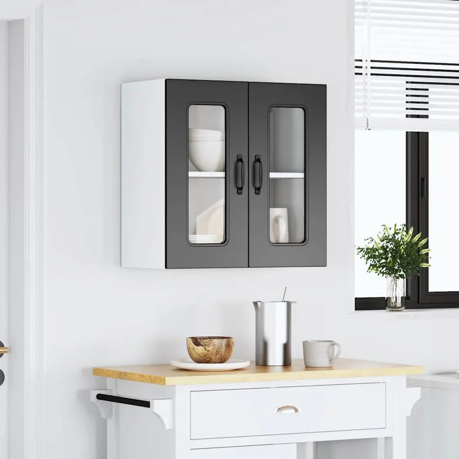 Armoire murale de cuisine avec porte en verre Kalmar noir - 4