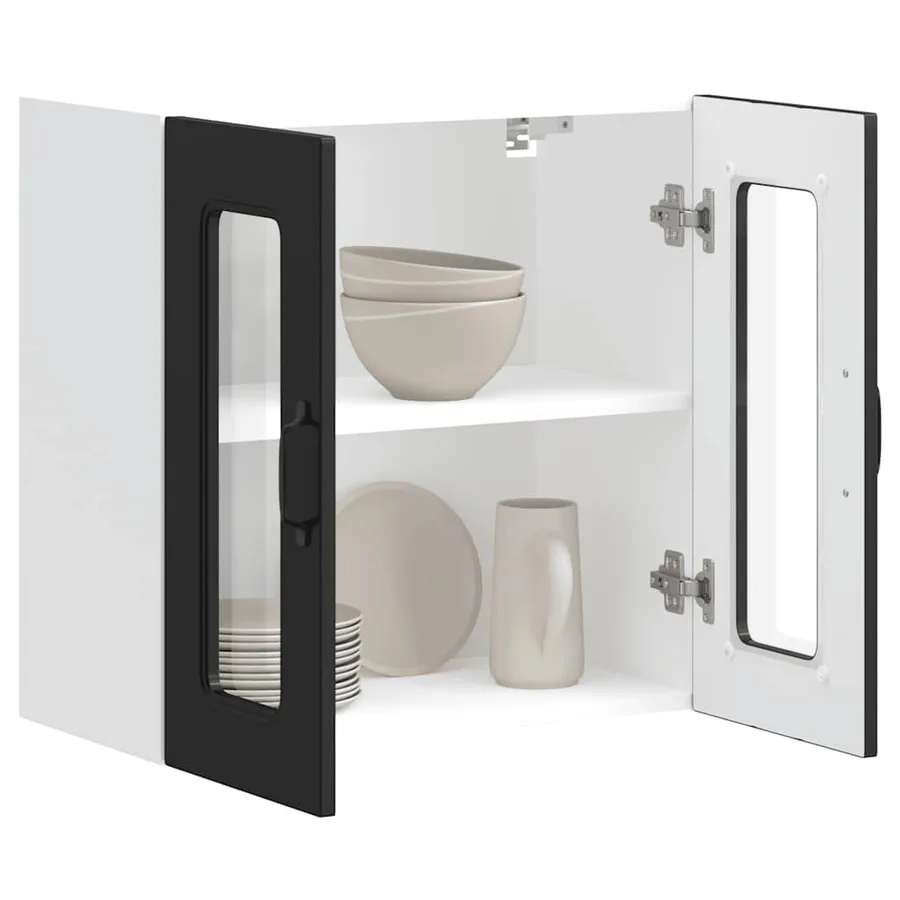Armoire murale de cuisine avec porte en verre Kalmar noir - 5