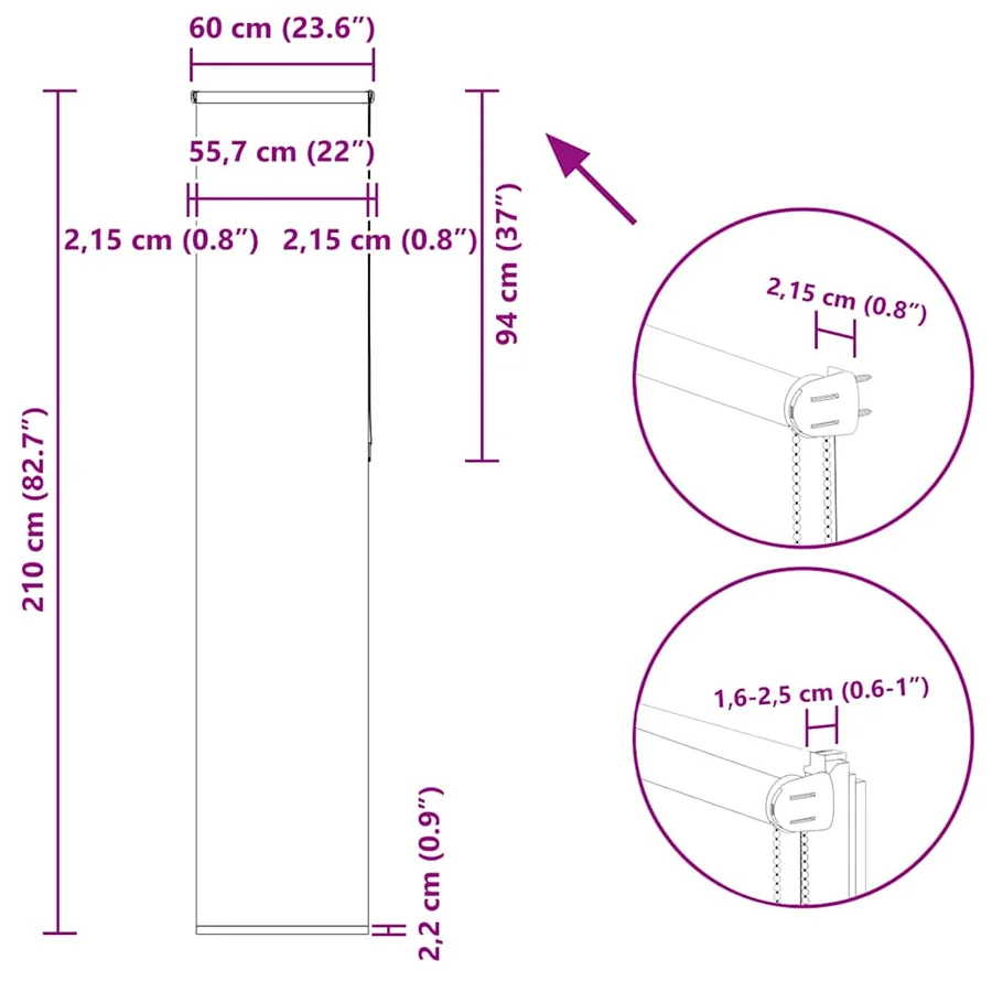 Store enrouleur occultant café 60x210cm largeur du tissu 55,7cm - 18