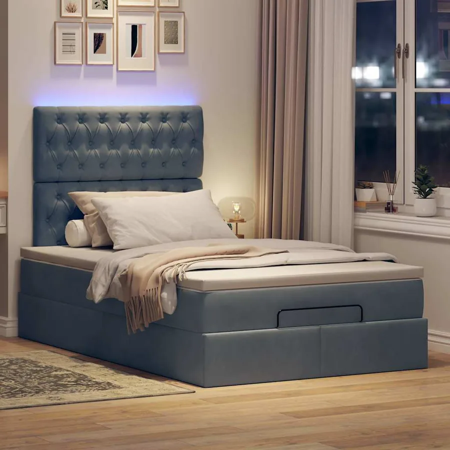 Cadre de lit ottoman et matelas gris foncé 120x200 cm velours - 3