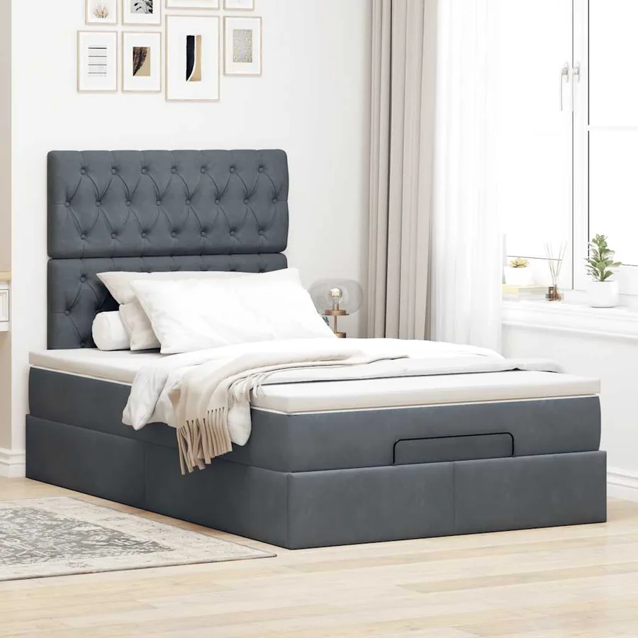 Cadre de lit ottoman et matelas gris foncé 120x200 cm velours - 4
