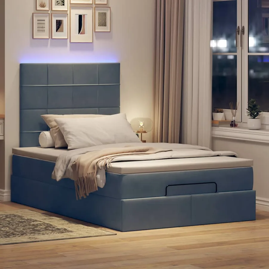 Cadre de lit ottoman et matelas gris foncé 120x200 cm velours - 3