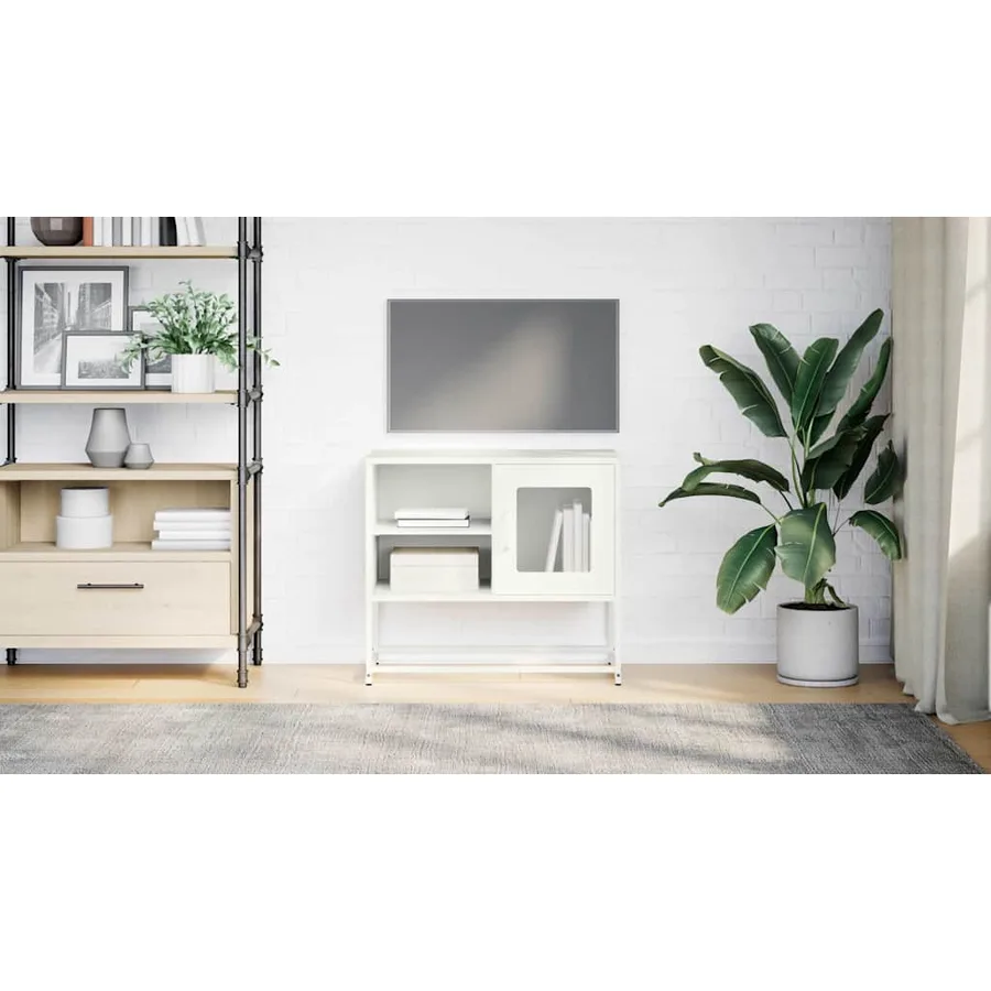 Meuble TV blanc 68x39x60,5 cm acier - 3