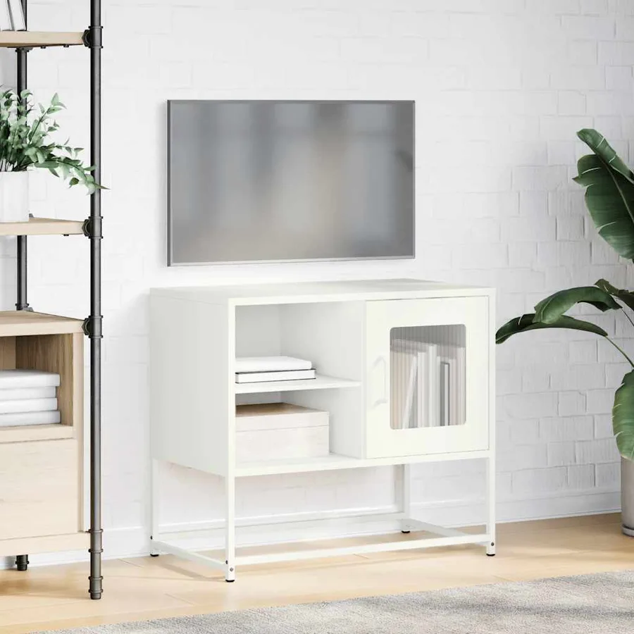 Meuble TV blanc 68x39x60,5 cm acier - 4