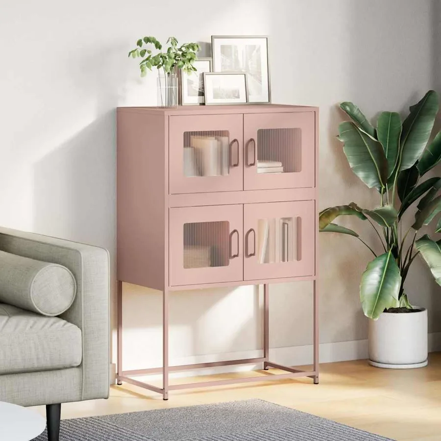 Buffet haut rose 68x39x107 cm acier - 3