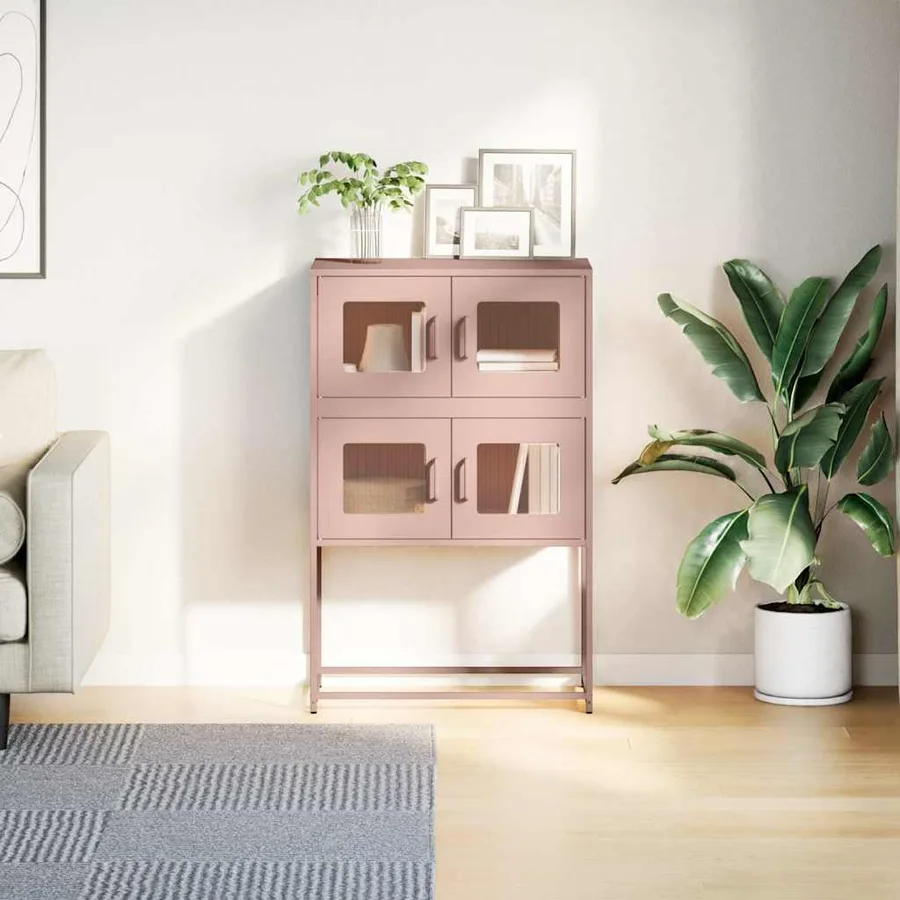 Buffet haut rose 68x39x107 cm acier - 4