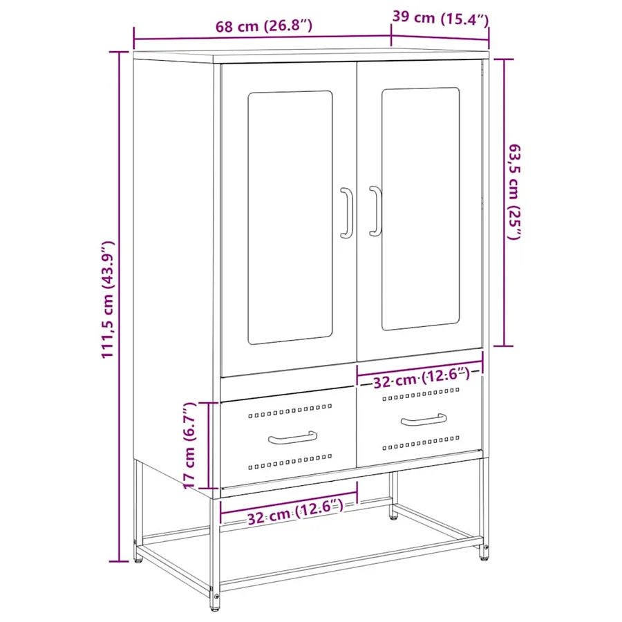 Buffet haut vert olive 68x39 x111,5 cm acier - 13