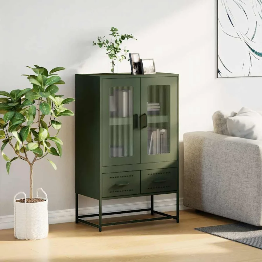 Buffet haut vert olive 68x39 x111,5 cm acier - 3