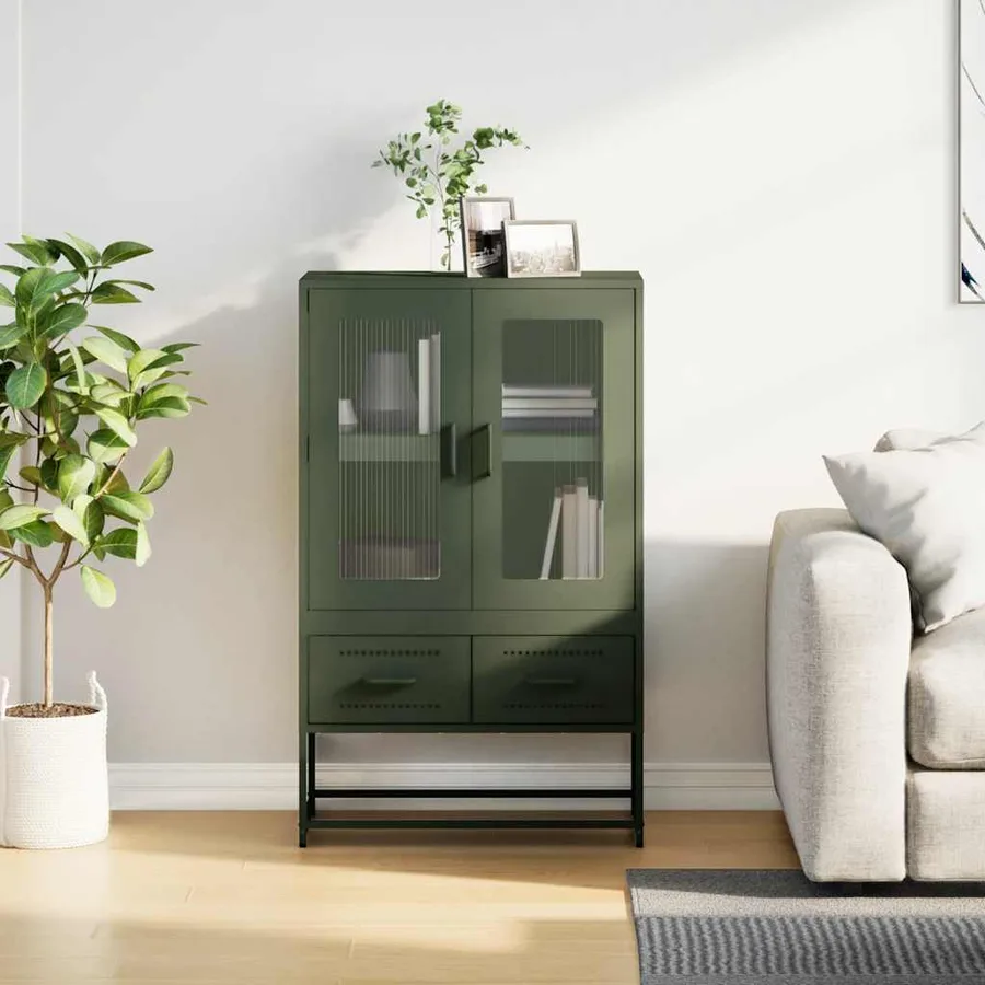 Buffet haut vert olive 68x39 x111,5 cm acier - 4
