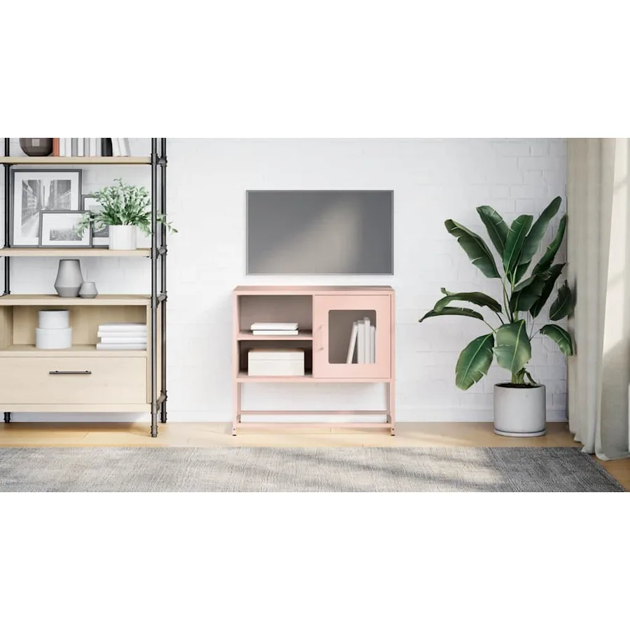 Meuble TV rose 68x39x60,5 cm acier - 3