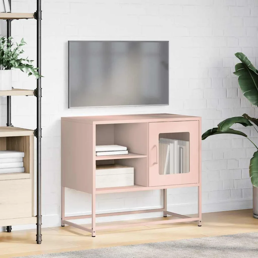 Meuble TV rose 68x39x60,5 cm acier - 4