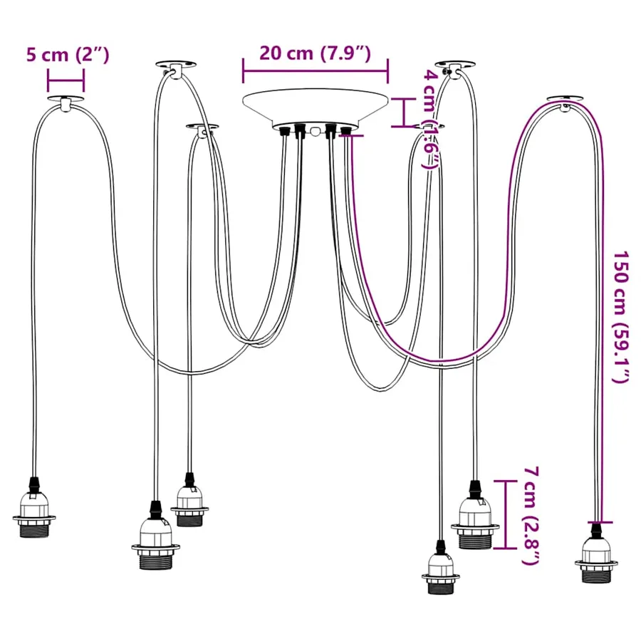Lampe suspendue avec 6 porte-lampes E27 noir métal - 13