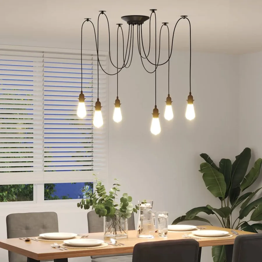 Lampe suspendue avec 6 porte-lampes E27 noir métal - 4
