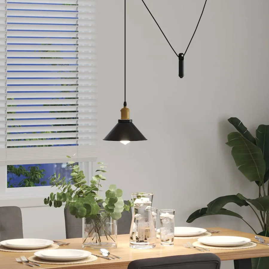 Lampe suspendue réglable hauteur E27 noir brillant Ø22 cm métal - 4