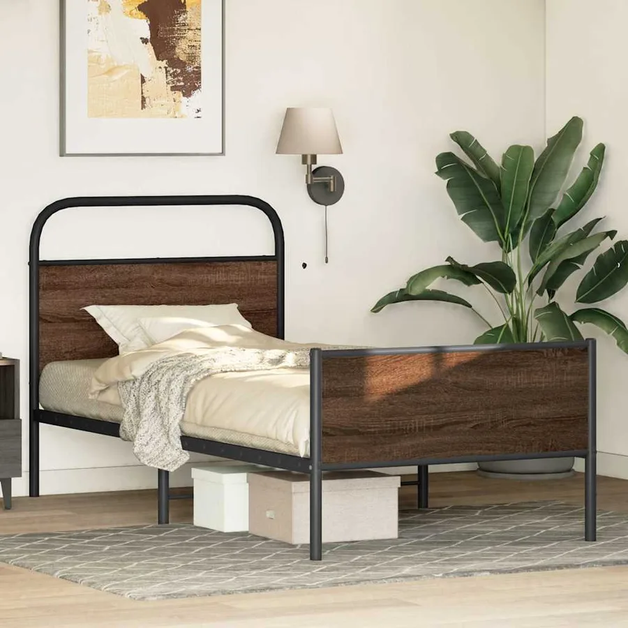 Cadre de lit sans matelas 100x190 cm chêne marron - 4