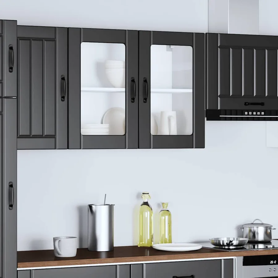 Armoire murale de cuisine avec porte en verre Lucca noir - 4