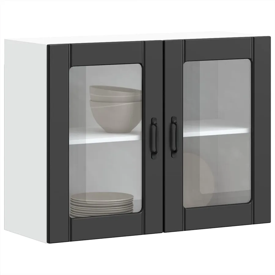 Armoire murale de cuisine avec porte en verre Lucca noir - 5