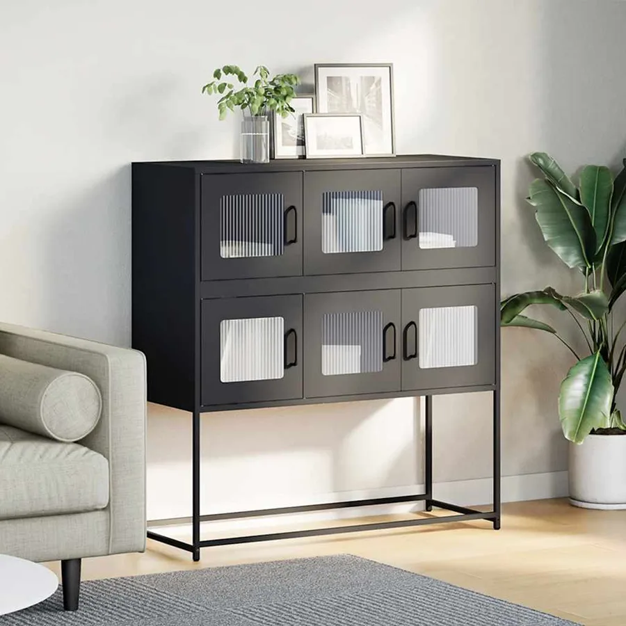 Buffet noir 100,5x39x107 cm acier laminé à froid - 3