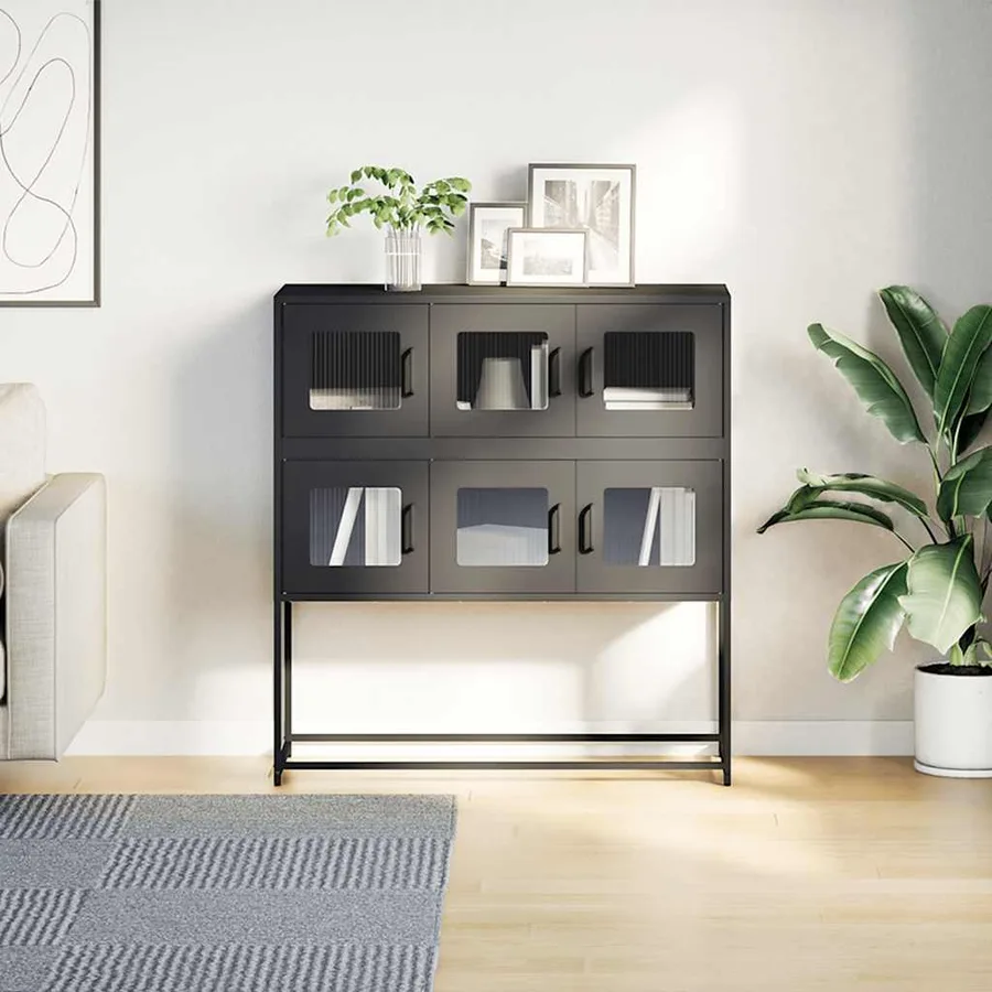 Buffet noir 100,5x39x107 cm acier laminé à froid - 4