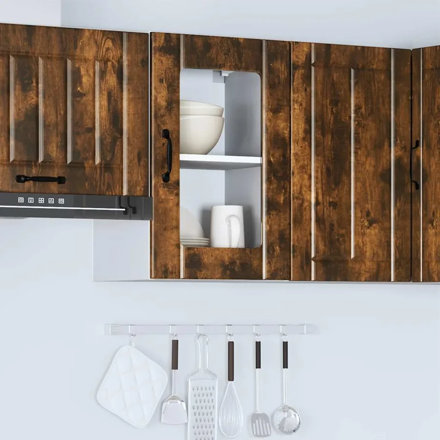 Armoire murale de cuisine avec porte en verre Lucca chêne fumé - 4