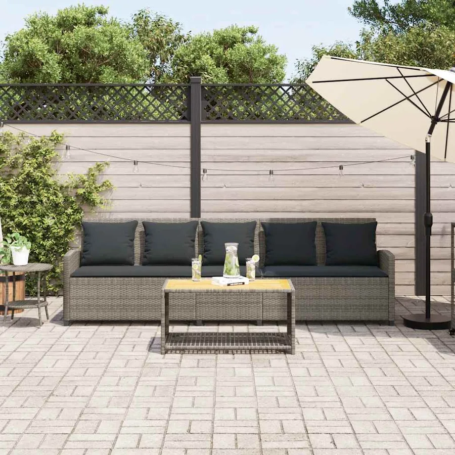 Canapé de jardin avec coussins 5 places gris résine tressée - 3