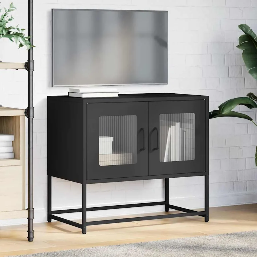 Meuble TV noir 68x39x60,5 cm acier laminé à froid - 3