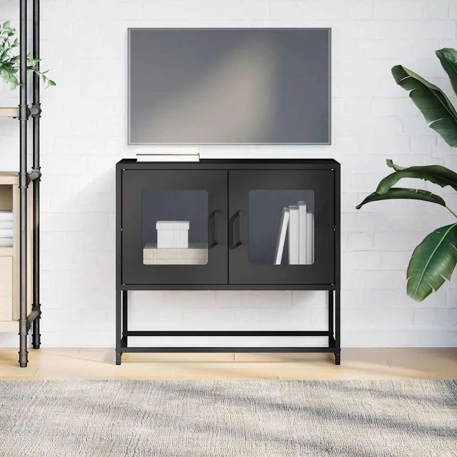 Meuble TV noir 68x39x60,5 cm acier laminé à froid - 4