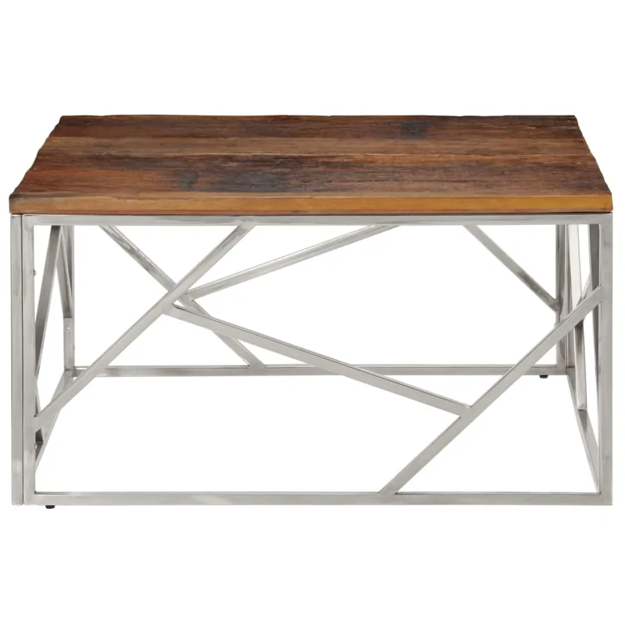 Table basse argenté inox et bois de mélèze massif - 3