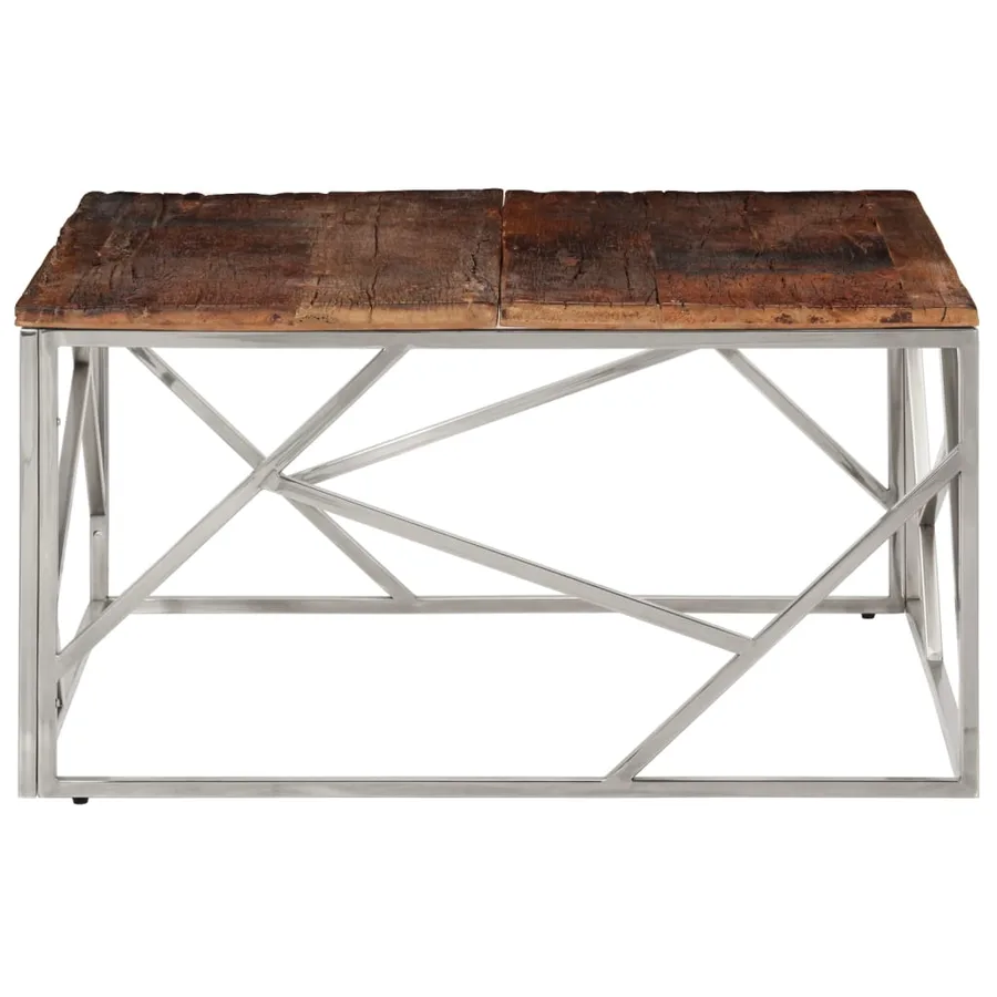Table basse argenté inox et bois de mélèze massif - 4