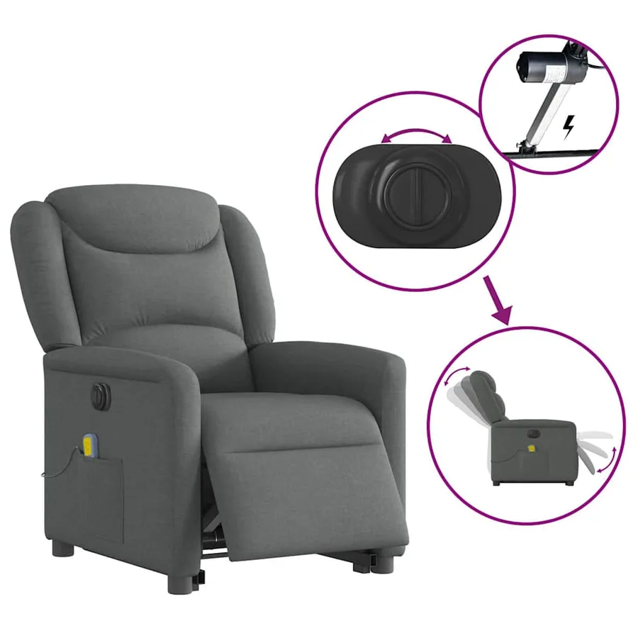 Fauteuil inclinable de massage électrique Gris foncé Tissu - 9