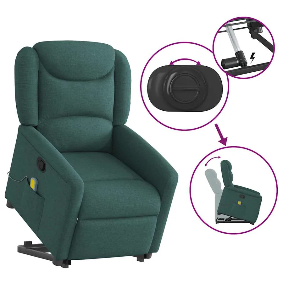 Fauteuil inclinable de massage Vert foncé Tissu - 8