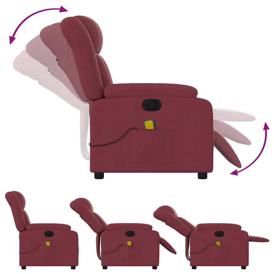 Fauteuil de massage inclinable électrique Rouge bordeaux Tissu - 7