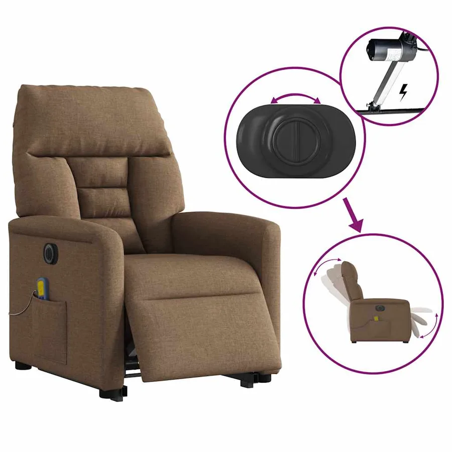 Fauteuil inclinable de massage électrique Marron Tissu - 10