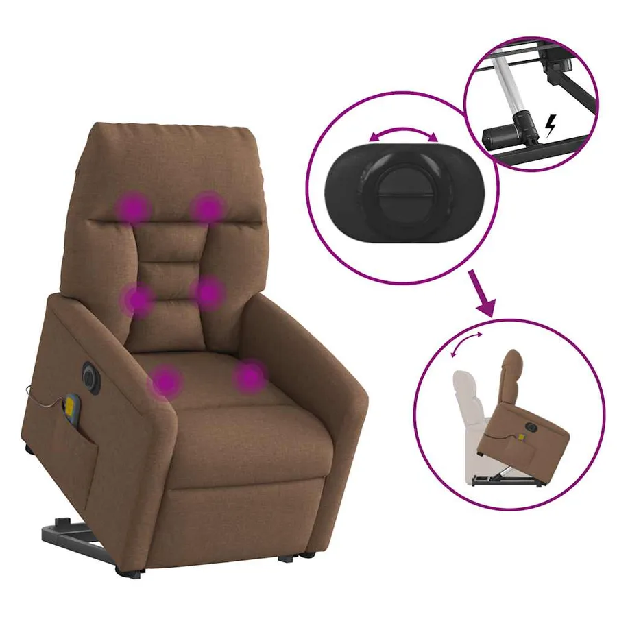 Fauteuil inclinable de massage électrique Marron Tissu - 9