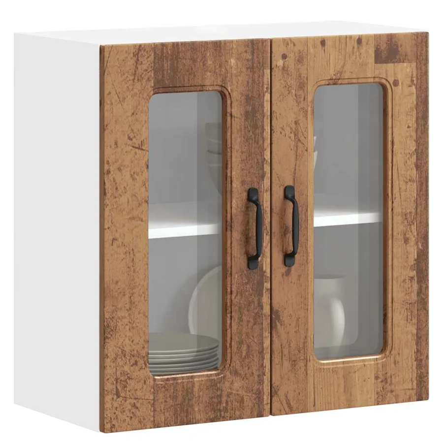 Armoire murale de cuisine avec porte vitrée "Kalmar" Bois d'ingénierie ancien