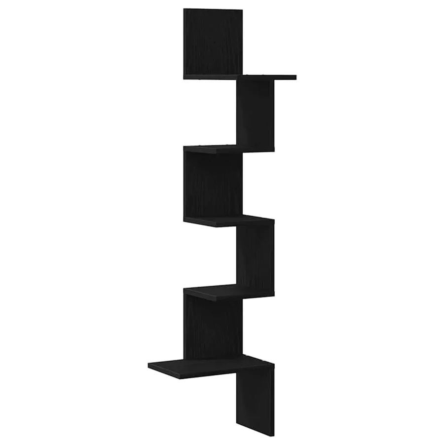 Étagère d'angle murale noir 32x32x127,5 cm bois d'ingénierie - 2