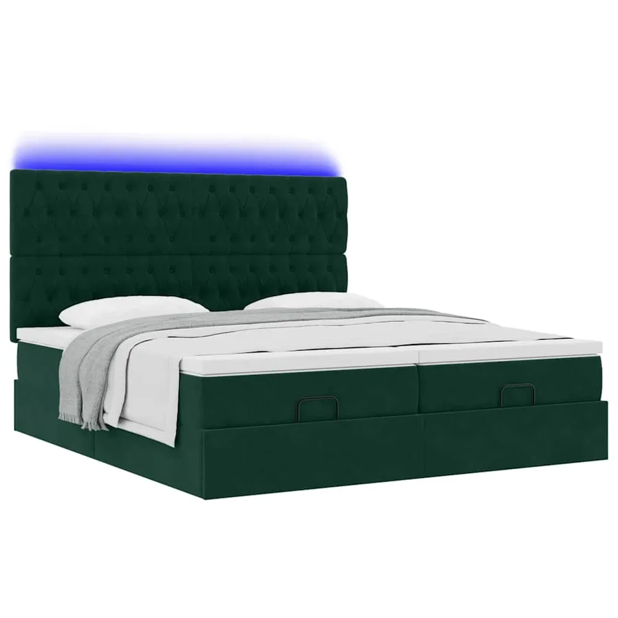 Cadre de lit ottoman avec matelas vert foncé 180x200cm velours - 4